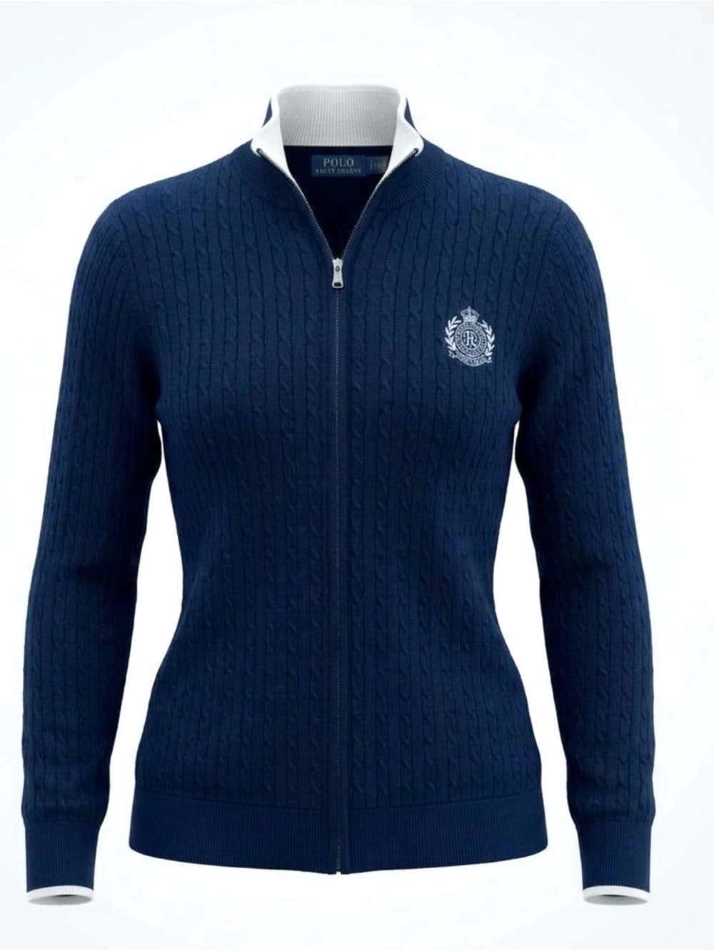 Ralph Lauren Womens Active Tennis Cardigan Jacket Sweater Emblem Crest Med Zip
